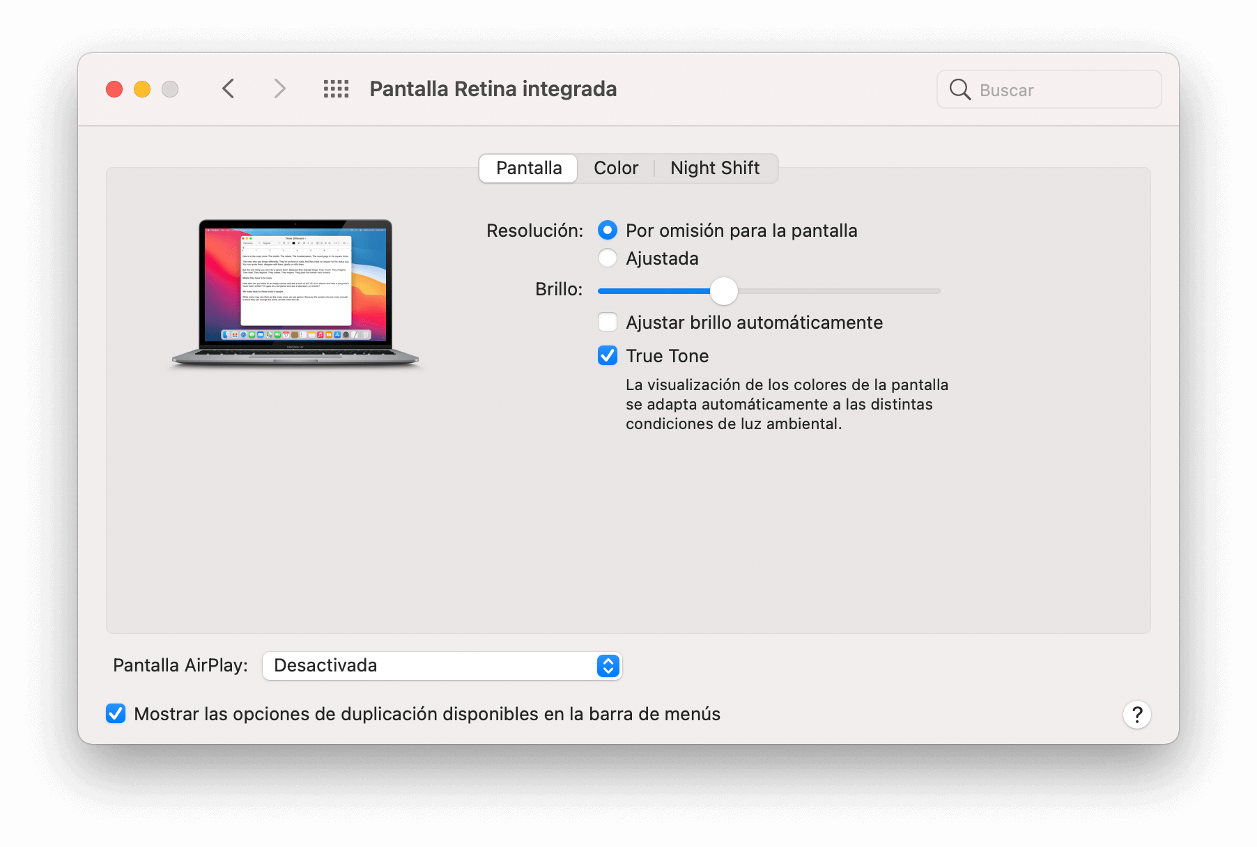 Desactivar el ajuste automático del brillo en Mac