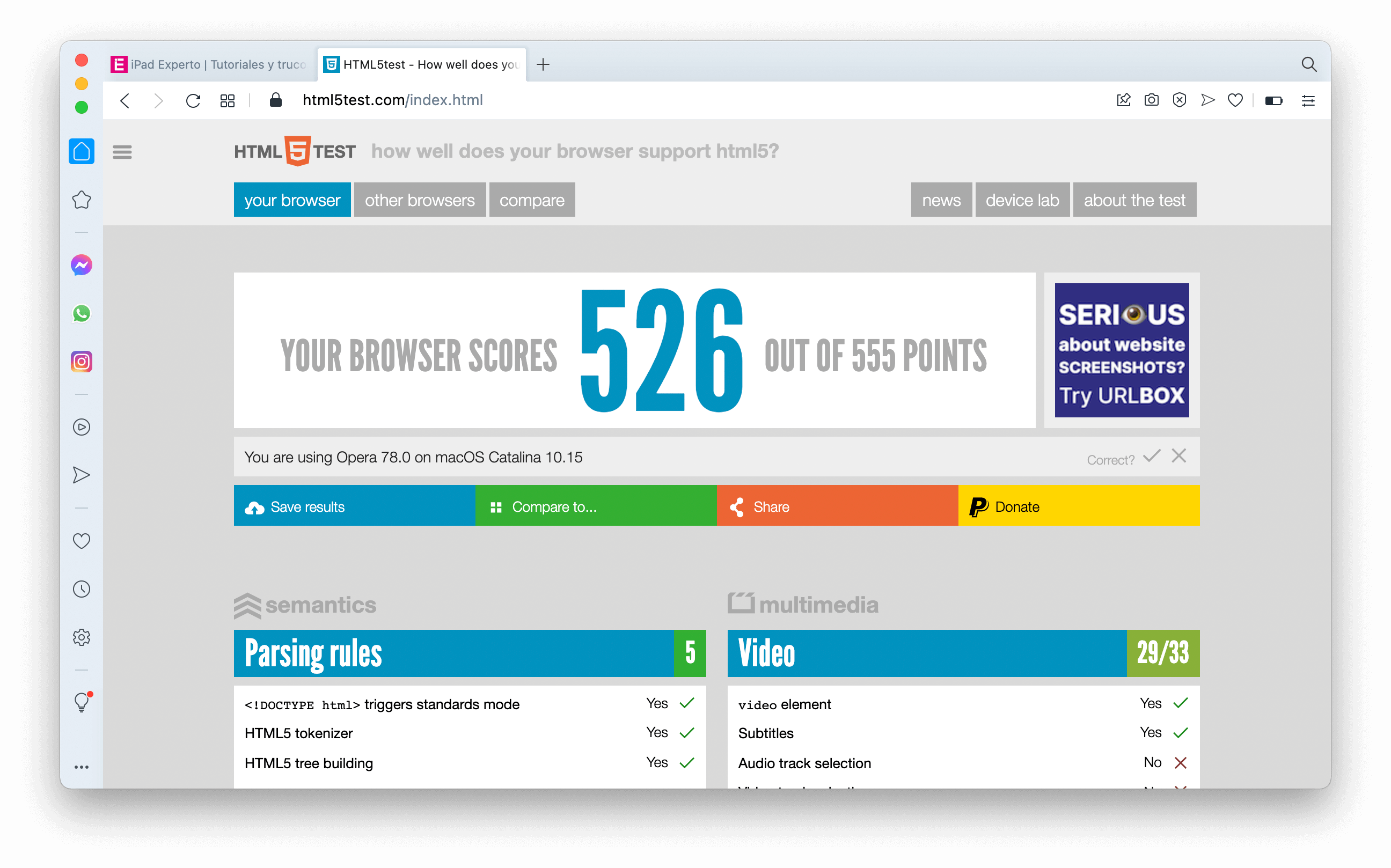 Navegador web Opera: resultados del benchmark