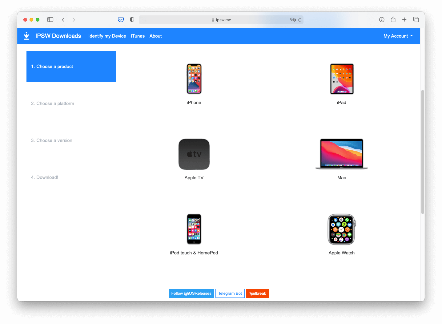 Descargar archivo IPSW desde la página web IPSW.me