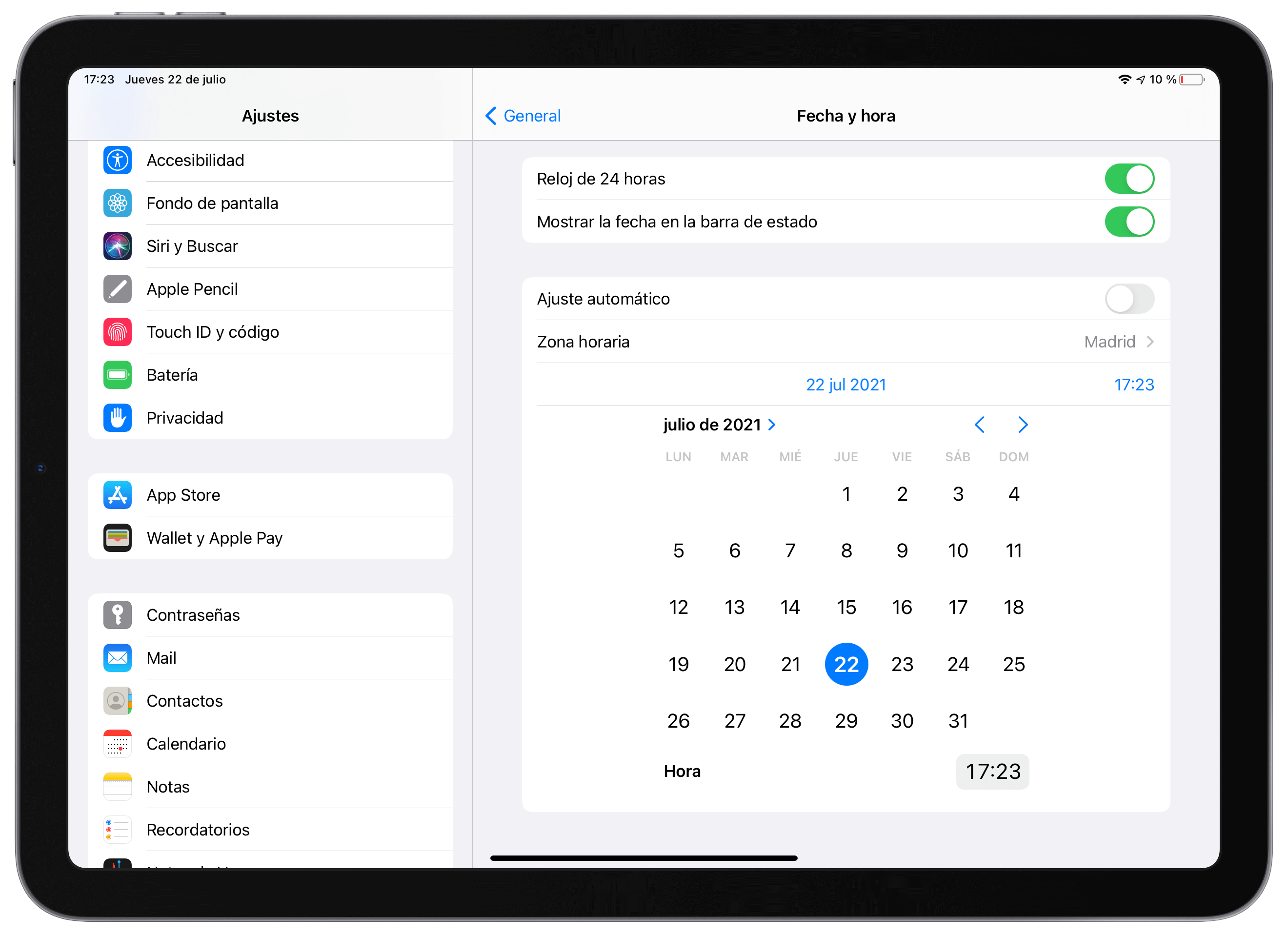 Cambiar la fecha y la hora manualmente en iOS o iPadOS