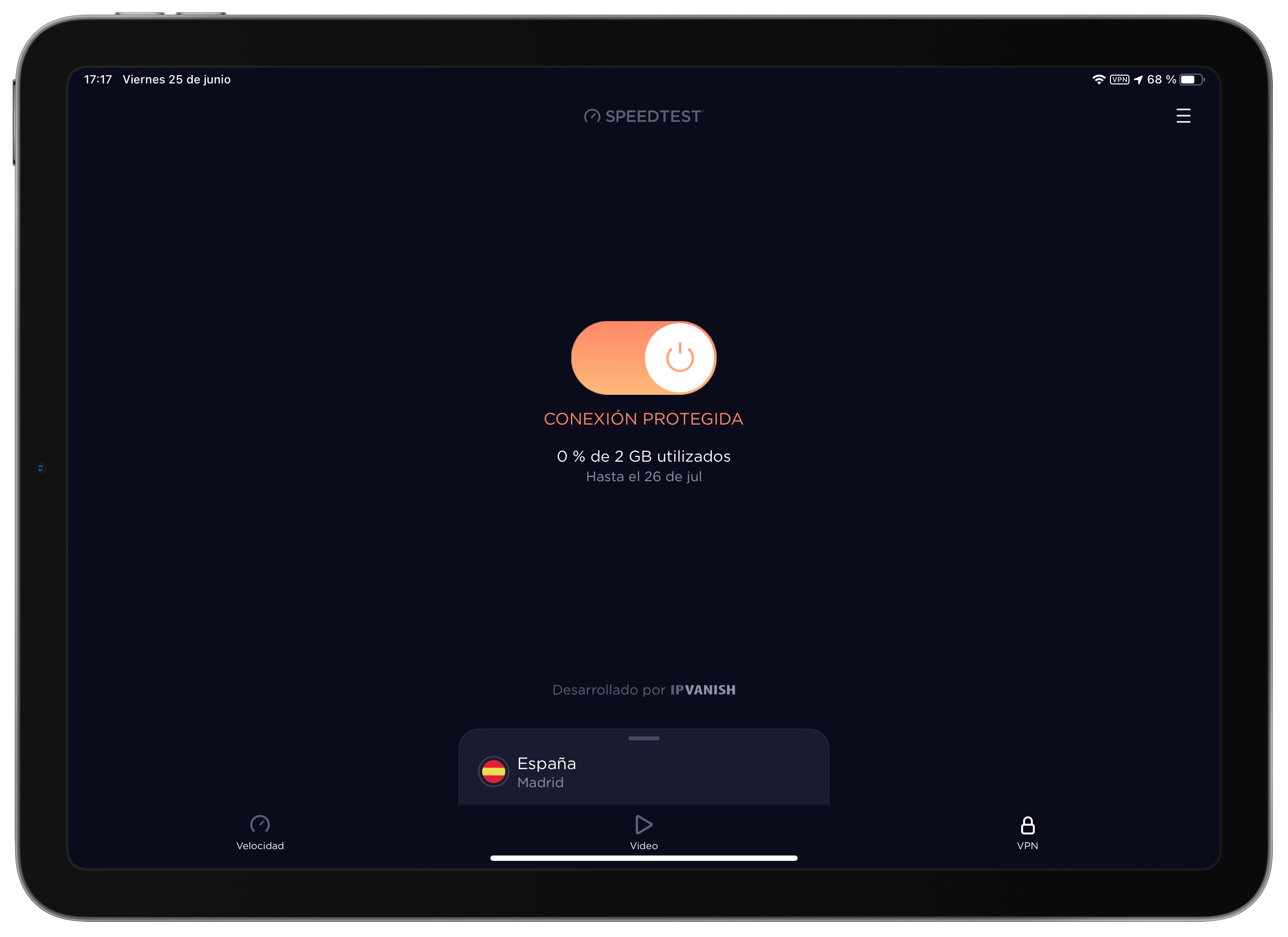 Speedtest para iOS y iPadOS: VPN gratis