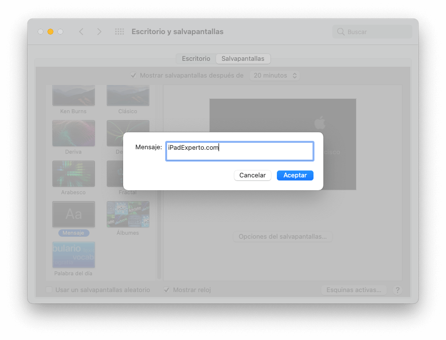 Personalizar el salvapantallas en Mac Personalizar el salvapantallas en Mac