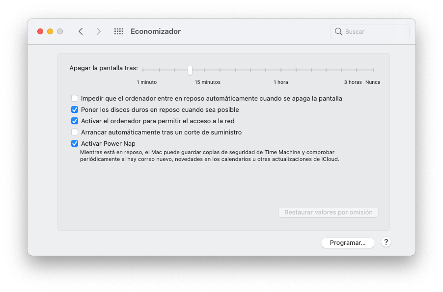 Cambiar tiempo de espera de la pantalla en Mac