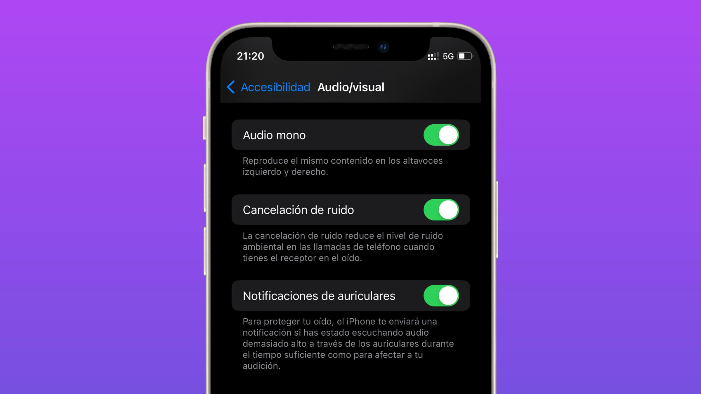 Activar audio mono en iPhone