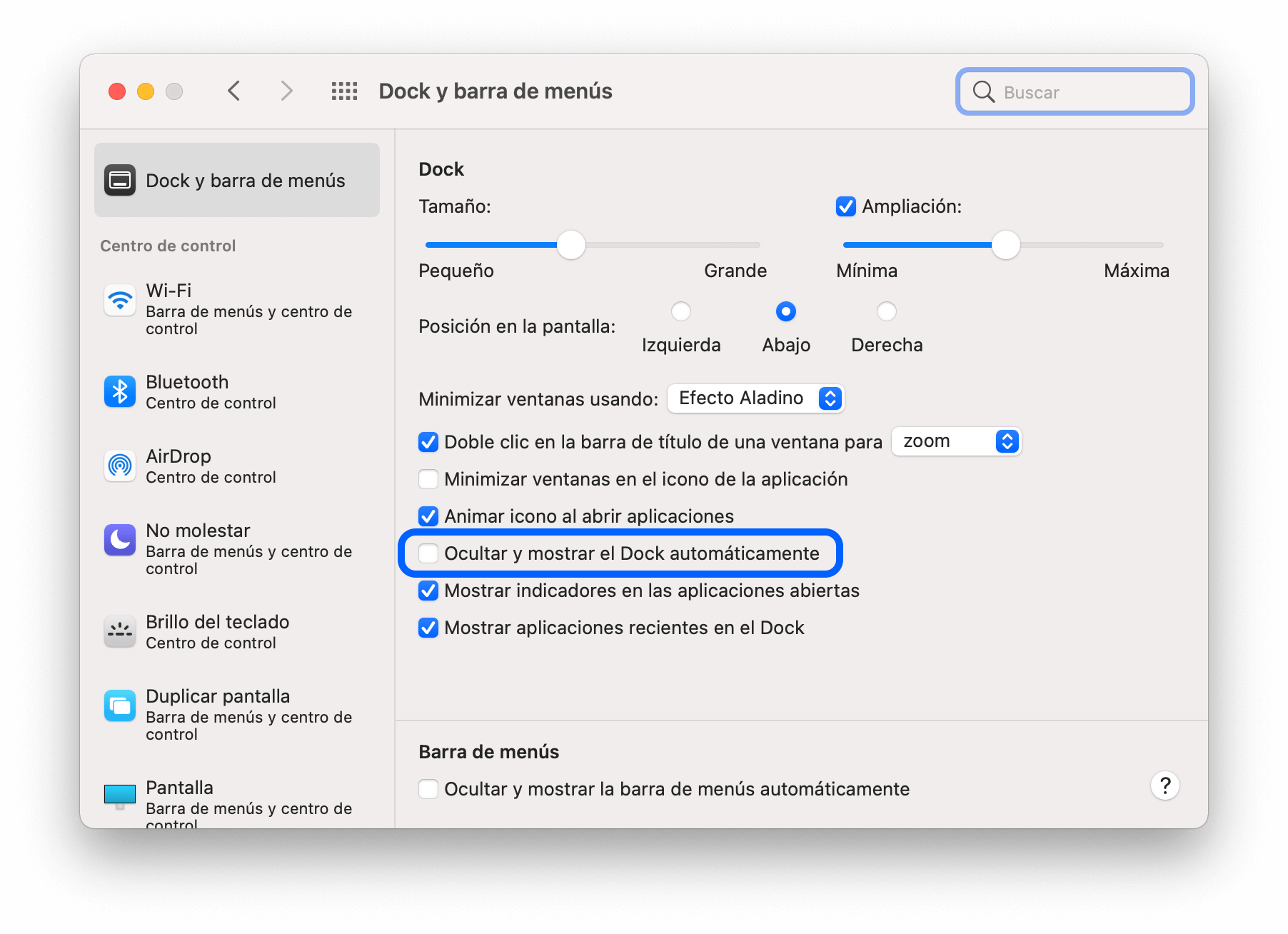 Fijar el Dock en la parte inferior del Mac Fijar el Dock en la parte inferior del Mac