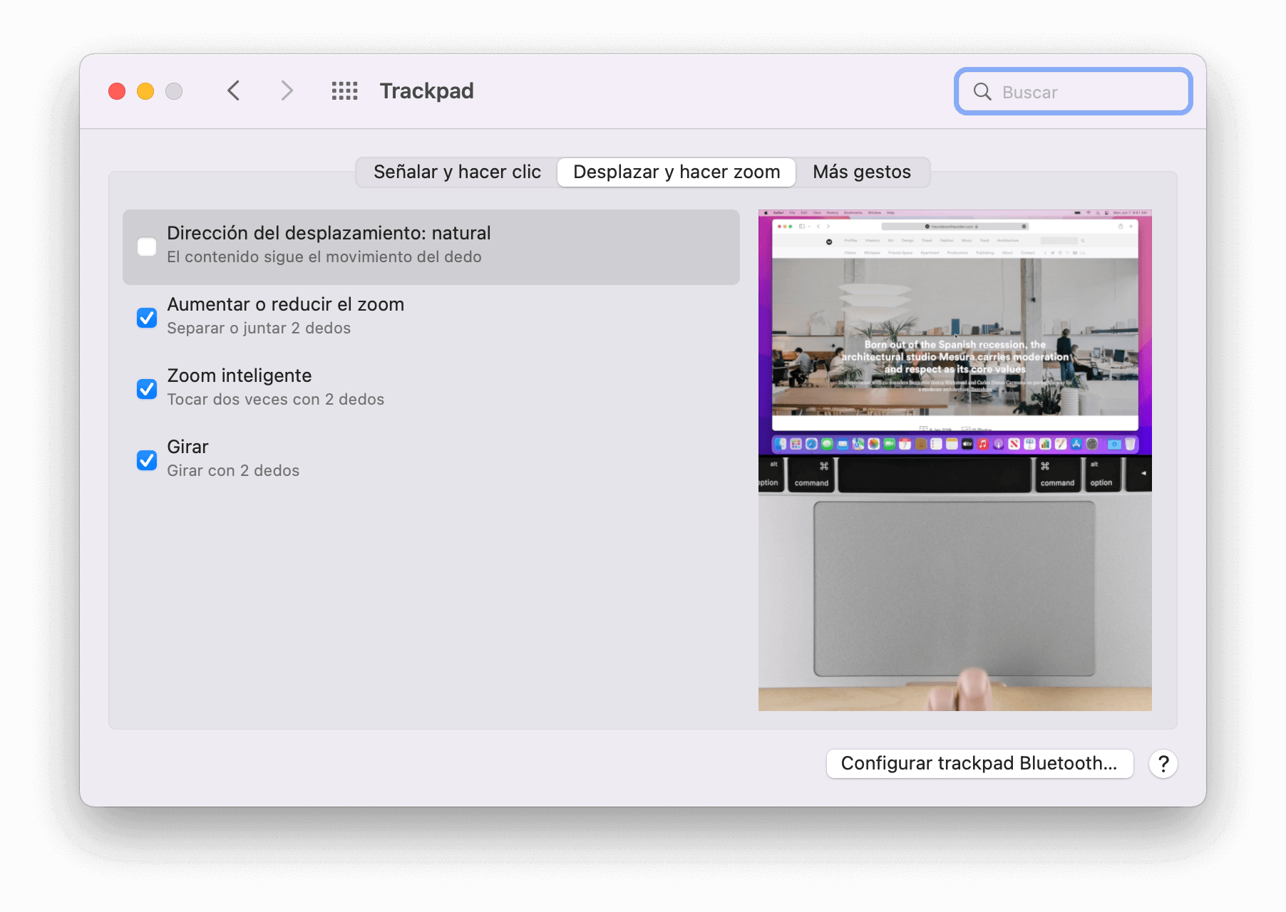 Desactivar desplazamiento natural en el trackpad del Mac