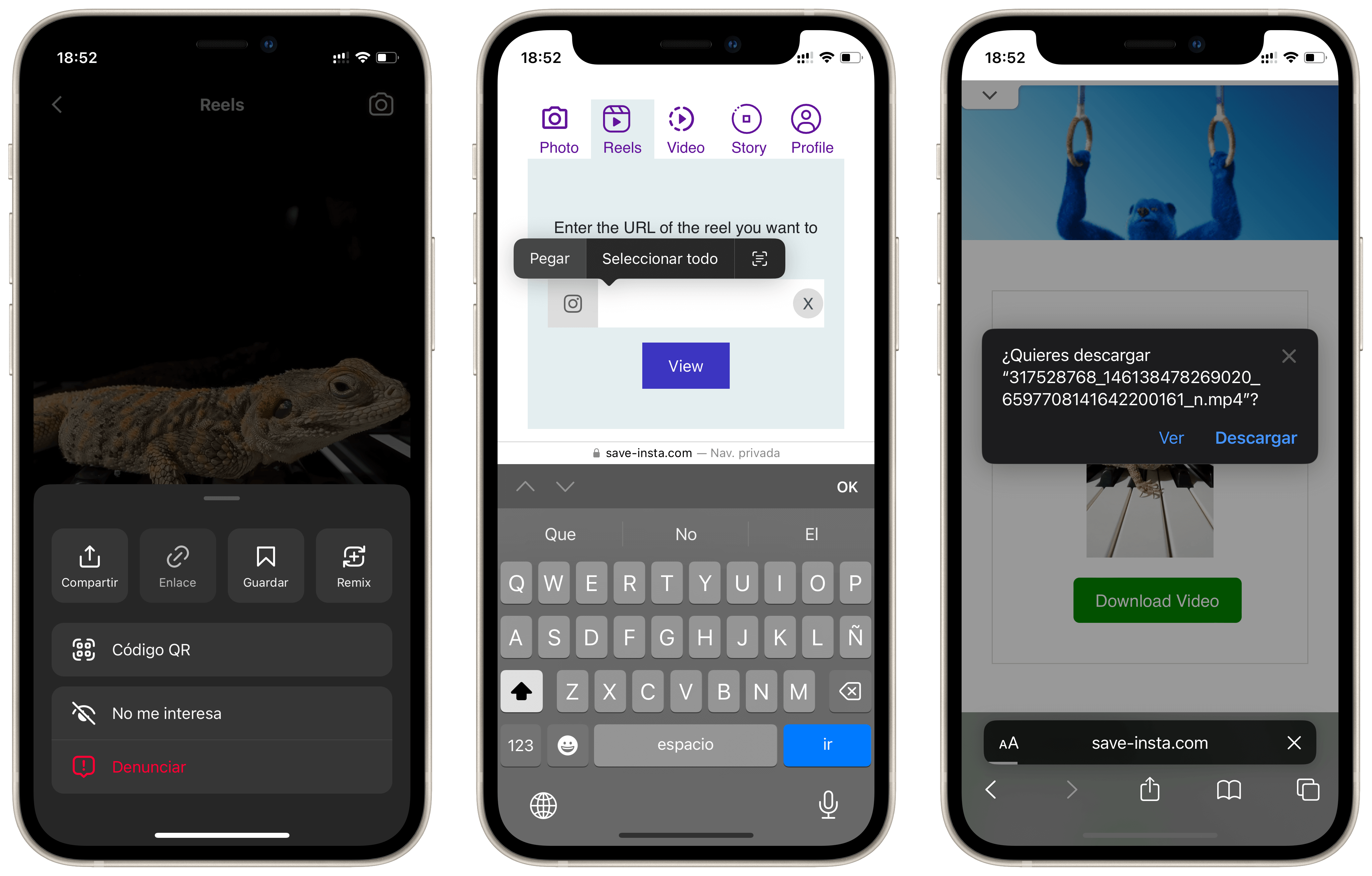 Descargar vídeo o Reel de Instagram en iPhone Descargar vídeo o Reel de Instagram en iPhone