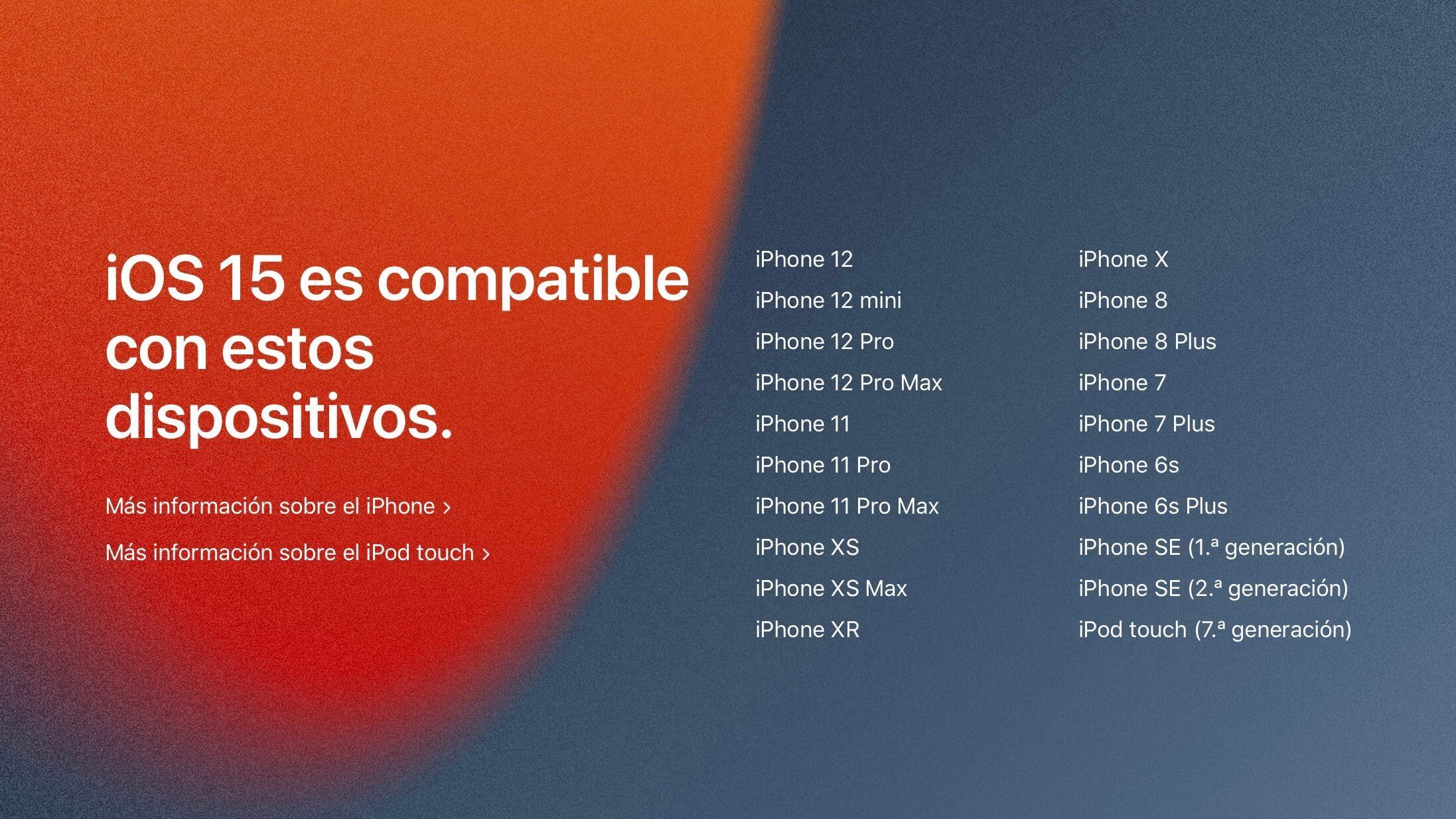 Lista de dispositivos compatibles con iOS 15