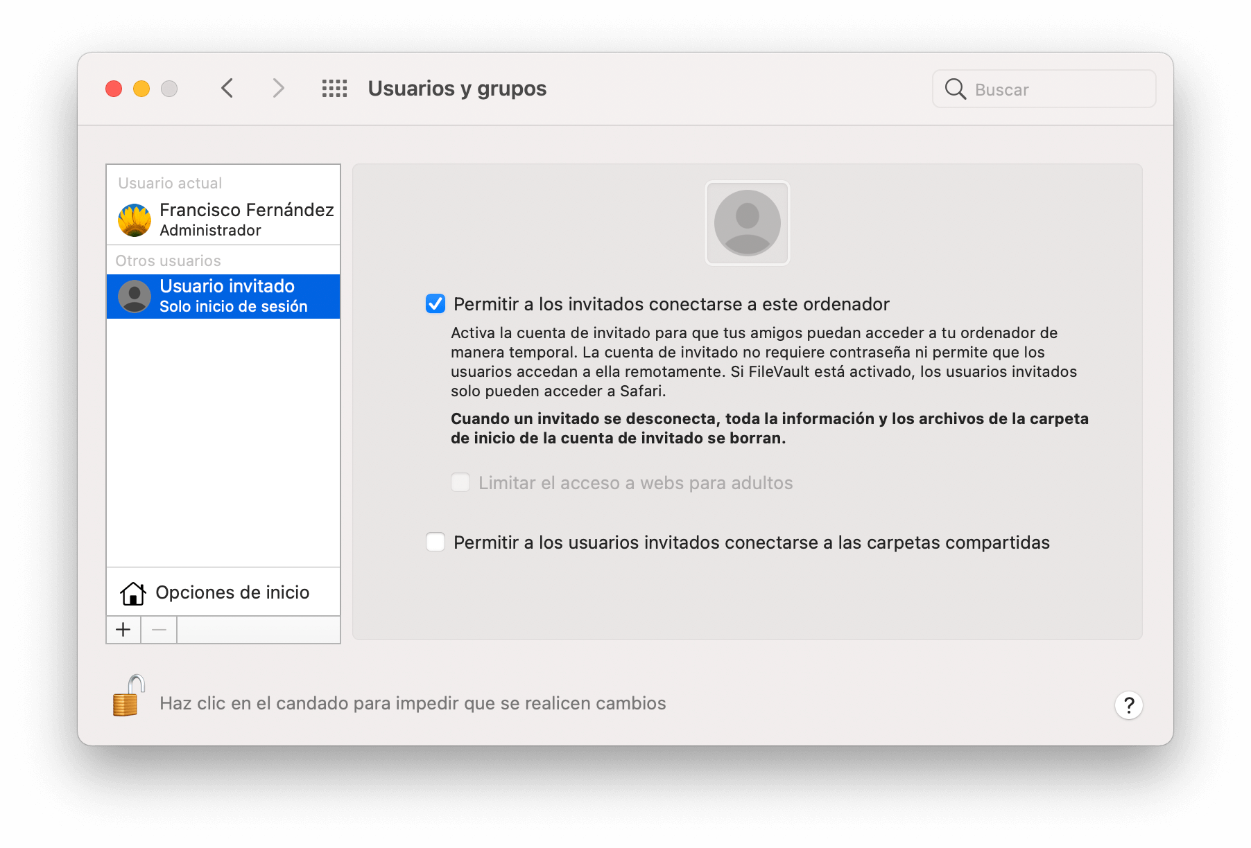 Activar usuario invitado en Mac