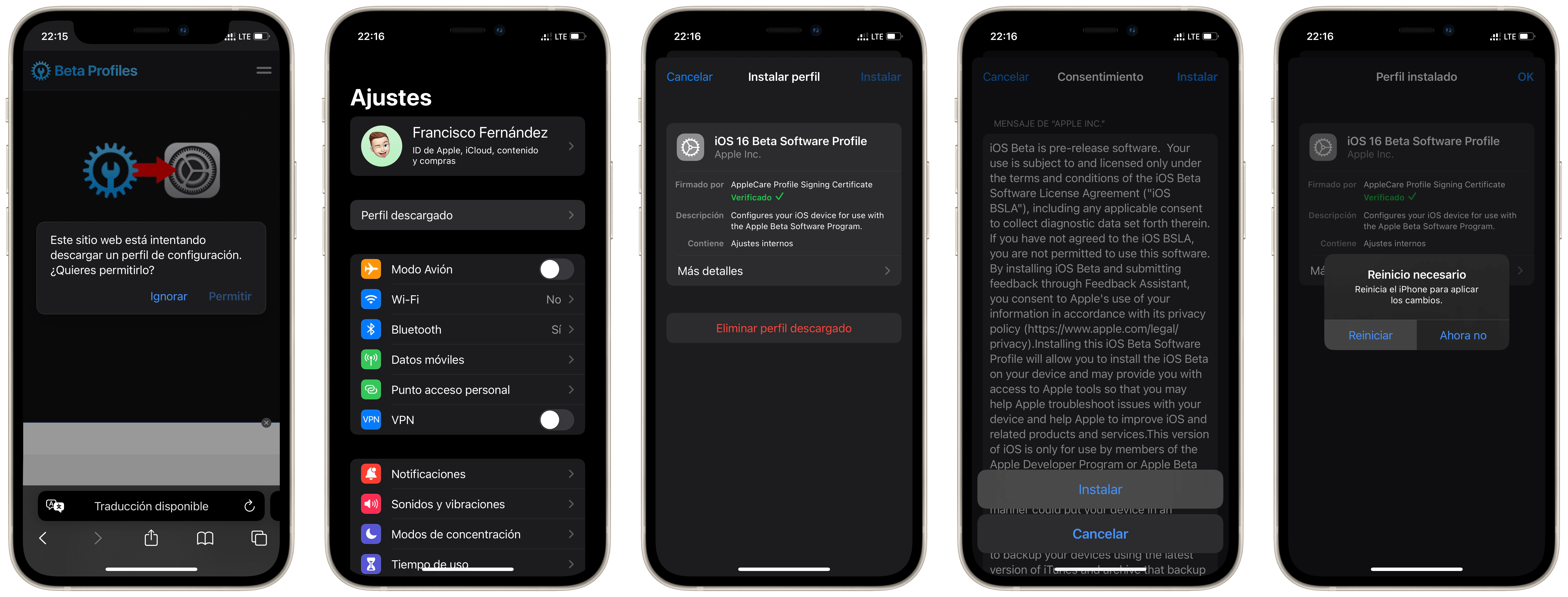 Instalar perfil de la beta de iOS 16 para desarrolladores Instalar perfil de la beta de iOS 16 para desarrolladores