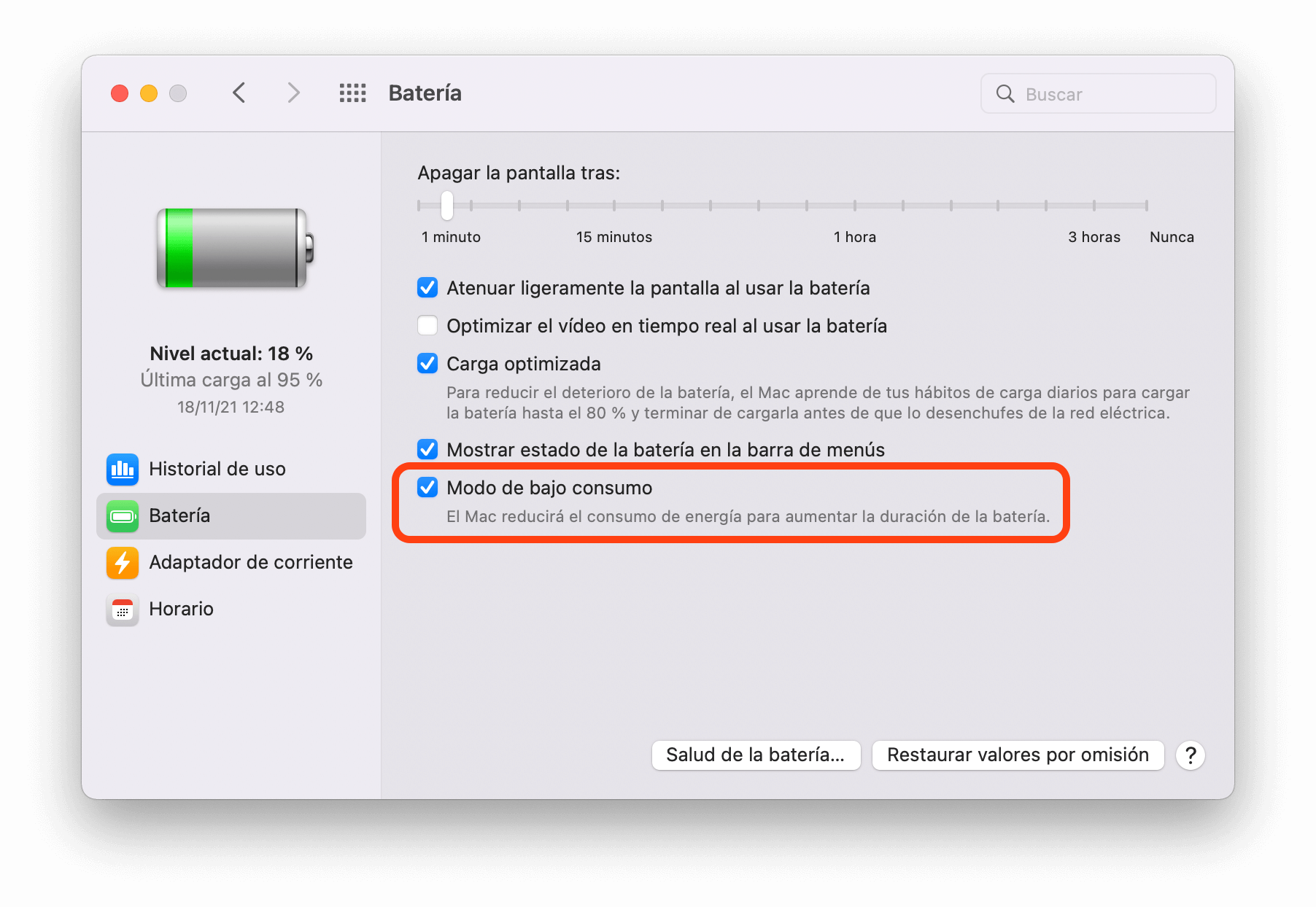 Activar modo de bajo consumo de batería en MacBook Activar modo de bajo consumo de batería en MacBook